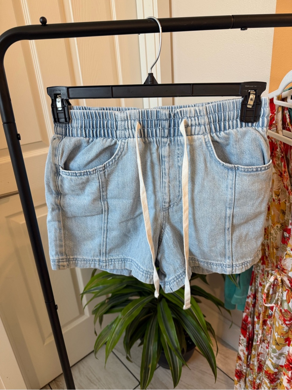 Universal Thread Light Blue High-Waist Drawstring Denim Shorts